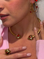 Collarino semi-rigido “Romantic heart” (pietra rossa & crystal)