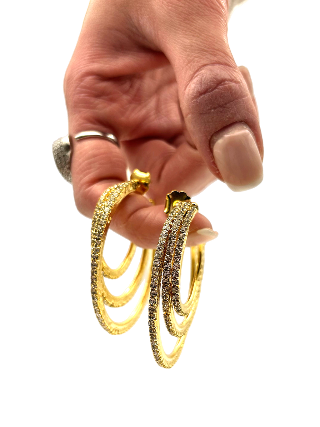 Orecchino “Multicerchio strass” (base gold)