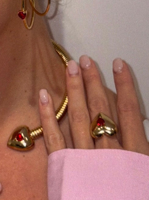 Anello “Romantic heart” (pietra rossa & crystal)