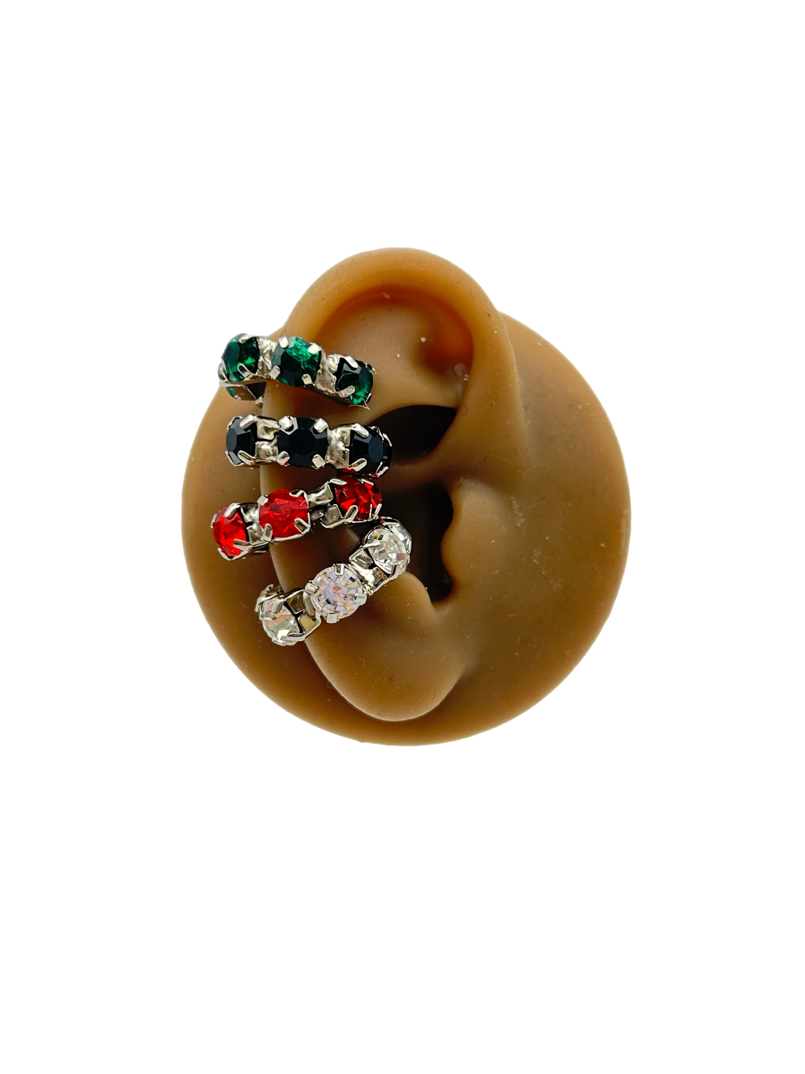 Ear cuff “Ilary” (base gold & silver crystal, verde, rosso, nero, ambra)